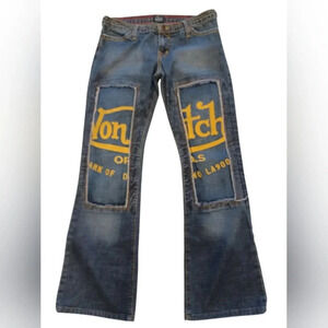 Von Dutch Vintage EUC Low Rise Flare Med Wash Graphic Jeans Size 29